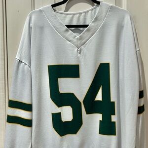 White V-Neck Jersey Top with Green '54' and Yellow Trim by